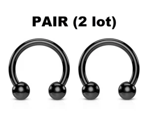 2x BLACK Horseshoe Barbell Ring EAR Helix Daith Tragus NOSE Septum LIP Piercings - Picture 1 of 2