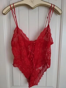 Pagliaccetto tutina orsacchiotto vintage anni 90 pizzo trasparente rosso gamba alta Victoria's Secret GRANDE - Foto 1 di 8
