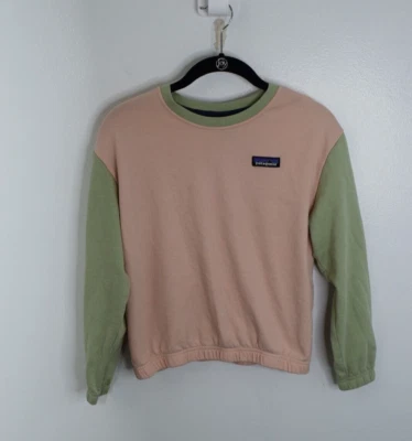 Patagonia Crew Neck Sweatshirt Youth Size Large Pink Green Organic Cotton - Image 1 of 3