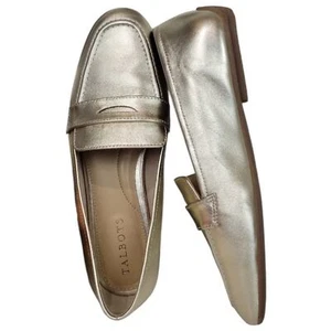 TALBOTS | Metallic Gold Jessie 100% Leather Slip-On Penny Loafers size 10 NEW - Picture 1 of 13