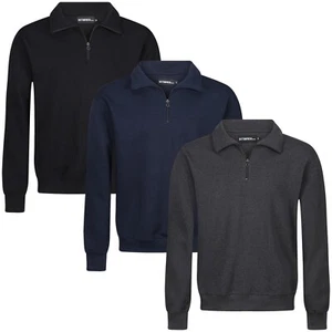 New Mens Quarter Zip Sweatshirt Jumper Sweater Long Sleeve Funnel Neck Plain Top - Picture 1 of 19