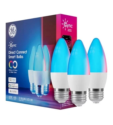 Ge Cync Smart Led Light Bulbs Color Changing Decorative 40W 450 Lumens E26 B11 - Image 1 of 4