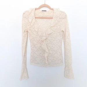 Y2K Wet Seal Womens Sheer Top Size M Lace Ruffle Long Sleeve Fairy Coquette - Picture 1 of 6
