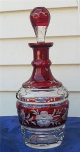 Vintage Decanter Ruby Red Cut to Clear Flowers - Picture 1 of 18