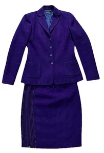Elie Tahari sz 2 purple Virgin wool Tweed Carrier skirt suit Dressy Officewear - Picture 1 of 19