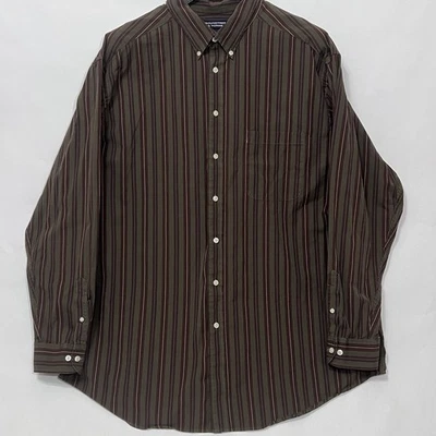 Camisa a Rayas Roundtree & Yorke Botón Manga Larga Marrón Verde Azul Hombres 3XT Foto 1 de 4