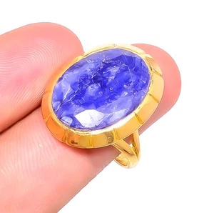 Antiker Ring blauer Saphir (simuliert) 18 Karat Gelbgold vergoldet Gr.9,5 R7623-371 - Bild 1 von 4