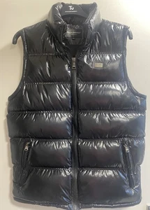 Dolce&Gabbana Black Hi-Shine Puffer Plaque Badge Zip Front Gilet Size 2XL - Picture 1 of 11