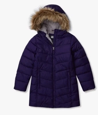 Nuevo abrigo acolchado con capucha forrado de lana para niñas Lands’ End violeta niñas pequeñas 6-7 Foto 1 de 4