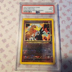 PSA 9 MINT Entei Wizards Black Star Movie Promo 34 Reverse Holo - Double Swirl!  - Picture 1 of 3