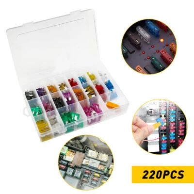 New 220pc MINI Blade Fuse Assortment Auto Car Motorcycle SUV FUSES Kit APM ATM - Image 1 of 4