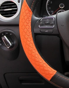 New 14.5" Black & Orange Steering Wheel Cover PVC Leather 58013 Sedan Coupe - Foto 1 di 12