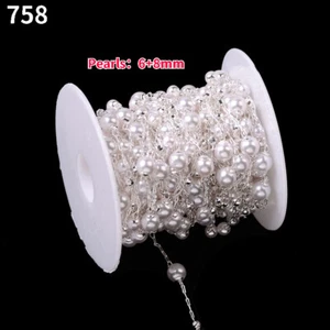 10m Faux Pearls Chains Copper Beads Ribbon DIY Jewelry Necklace Glasses Chain - Picture 1 of 21