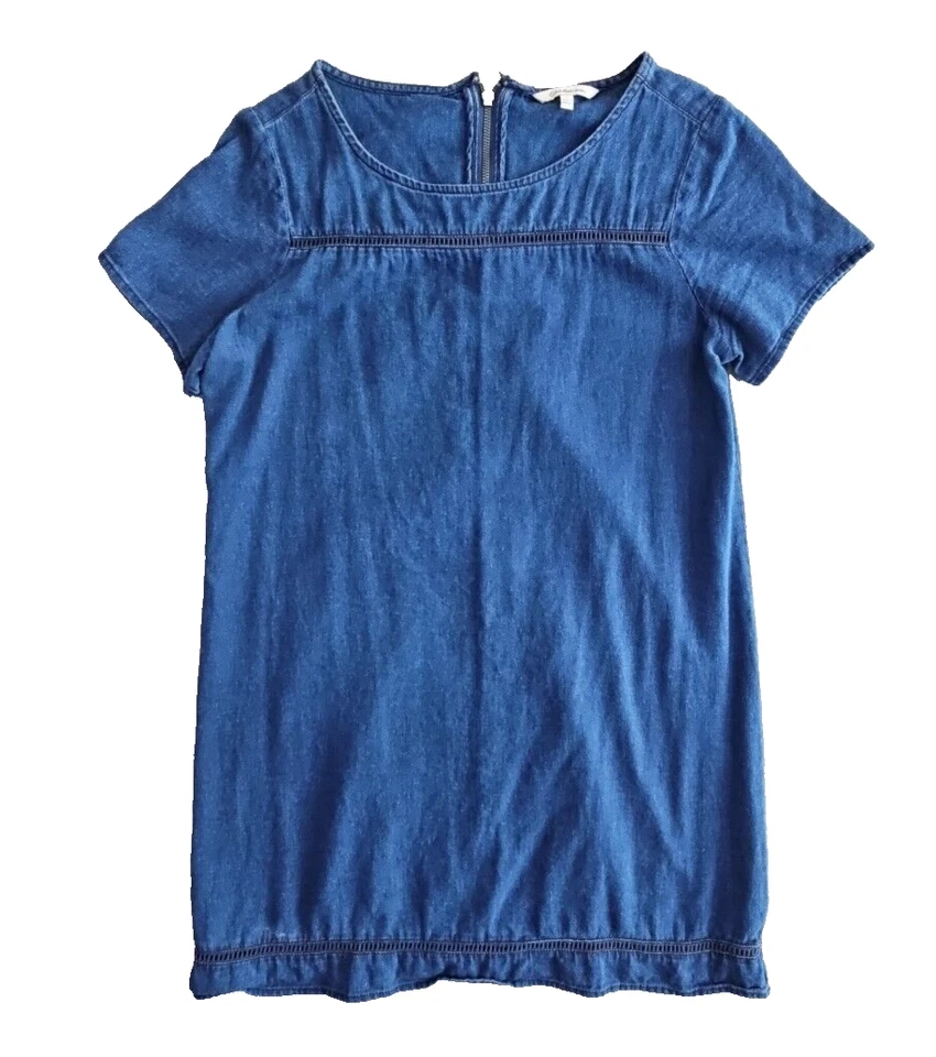 Calvin Klein Denim Tunic Women's Large Embroidery 3/4 Zip Cap Sleeve Old Money - Image 1 of 4