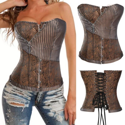 Roupas steampunk femininas góticas plus size espartilhos com cadarço bustiê cintura cincher - Imagem 1 de 4