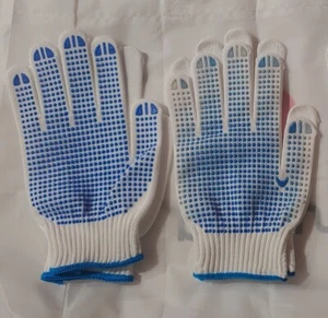 2 Pairs of BLUE & WHITE Sure-Grip Cotton Knit General-work GLOVES Med - Picture 1 of 2