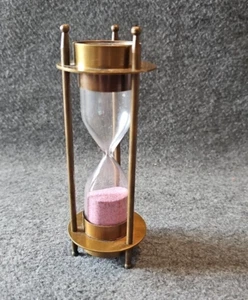 Vintage Double Maritime Brass Compass W/ Pink Sand Timer Hourglass, 5.5" tall - Picture 1 of 5