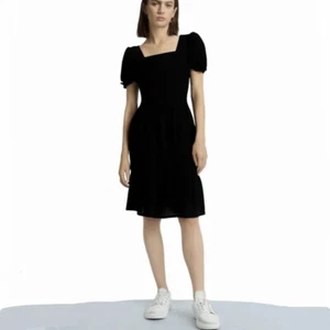 Women's Cotton Blend Linen Short Sleeve A-Line Dress Summer Beach Size S/M Black - Picture 1 of 9
