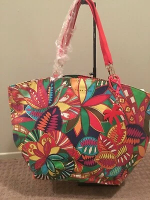Trina Turk 全新带标签 X 大号多色里奥花卉乙烯基沙滩手提包 带拉链手拿包 — 第 1/4 张图片