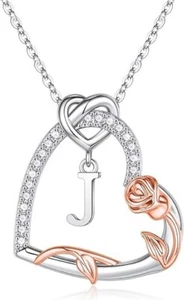 iefel necklace "J" sterling silver and rose gold. For her birthday/anniversary - Picture 1 of 1