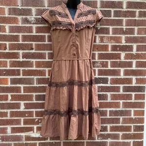 dELiA’s vintage dress Lace Ruffles Women’s juniors size XL USA Brown girly dress - Picture 1 of 8