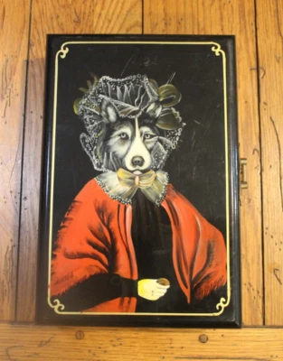 8x12" Laquer Box Red Riding Hood Wolf Dressed Like Grandmother Hand Painted VTG - Image 1 of 4