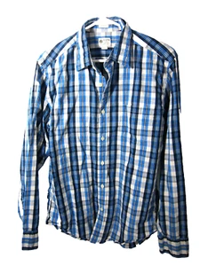 J.Crew Herren Hemd M Washed Freizeit Tailored Blau Weiß Kariert Langarm Knopf - Bild 1 von 4