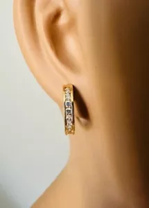 Estate 14K Yellow Gold 1/2ct Diamond Hoop Huggies Earrings 4g - Picture 1 of 6