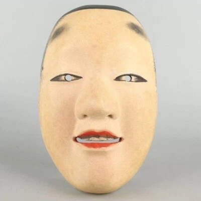 Japanese Noh Mask Wood Carving 十六中将 Juroku Chujo Young Man Signed 8.2x5.4in - Image 1 of 4