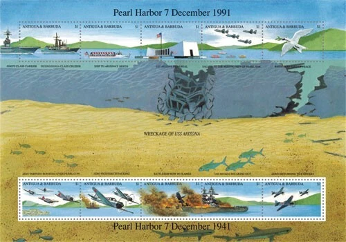 Antigua 1991 - Pearl Harbor - Sheet of 10 Stamps - Scott #1488 - MNH - Image 1 of 1