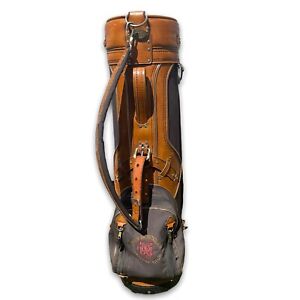 Vintage Burton MFG Co Leather Golf Cart Bag Gray & Brown USA Made 6 Way Sport