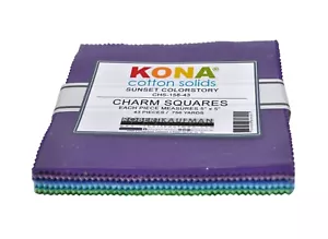 Robert Kaufman Kona Cotton Solids Sunset Palette 5 Inch Precut Squares 43pcs - Picture 1 of 1