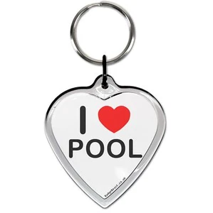Pool I Love Heart Shaped Key Ring (52mm x 36mm) - Foto 1 di 2