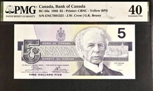 Canada $5 (Five Dollars) BC-56a 1986 PMG 40 Extremely Fine+Gift ! C5AD - Picture 1 of 3