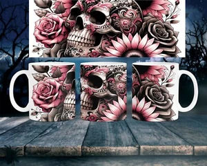 One pc 11oz Ceramic Coffee Mug-Skull Flowers - Picture 1 of 5