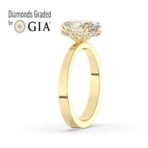Oval Solitaire Hidden Halo 18K Yellow Gold Engagement Ring, 1 ct, Natural GIA - Picture 1 of 13