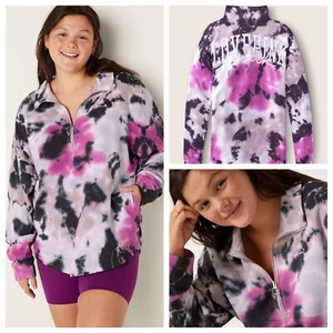 VS VICTORIAS SECRET PINK VARSITY HALF ZIP PULLOVER SWEATER JACKET TOP TIE DYE XS - Picture 1 of 7