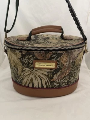 Estuche de tren American Tourister vintage tapiz floral ovalado bolsa de maquillaje viaje Foto 1 de 4