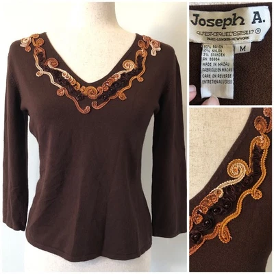 Top De Colección Años 90 Joseph A Embellecido Cuello en V Marrón M Y2K Hada Grunge Boho Chic Foto 1 de 4