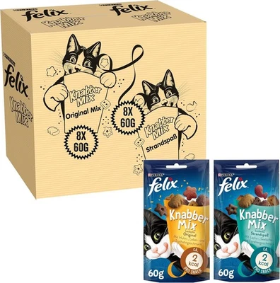 FELIX Knabber Mix Original & Strandspa Katzensnack mit verschiedenen 2x(8x60g) - Bild 1 von 3