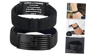 Mens Bracelet - American Flag Christian Cross Bracelet with Bible Verse, Joshua - Picture 1 of 7