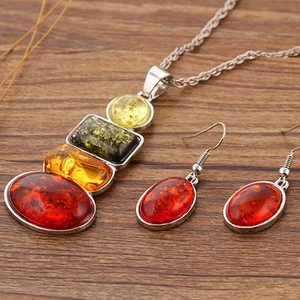 Fashion Women's Silver Plated Amber Party Necklace Earrings Jewelry Sets-qy - Imagen 1 de 7