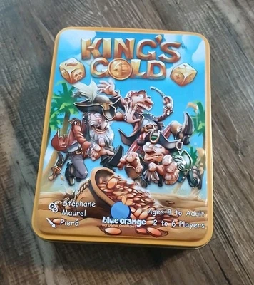 King's Gold Dice Game Tin 5 Pirate Dice Blue Orange 100% Complete CIB 2-6 Player - Image 1 of 3