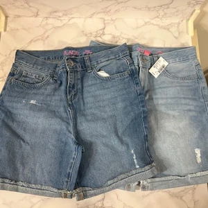 2 Pair THE CHILDRENS PLACE GIRLS SIZE 14 JEAN DENIM SHORTS MIDI Mi-Long - Picture 1 of 7