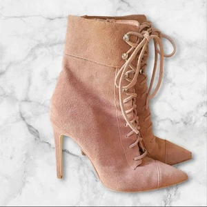 Jeffrey Campbell Elphaba Suede Taupe Lace Up Boots Sz 7.5 - Picture 1 of 5
