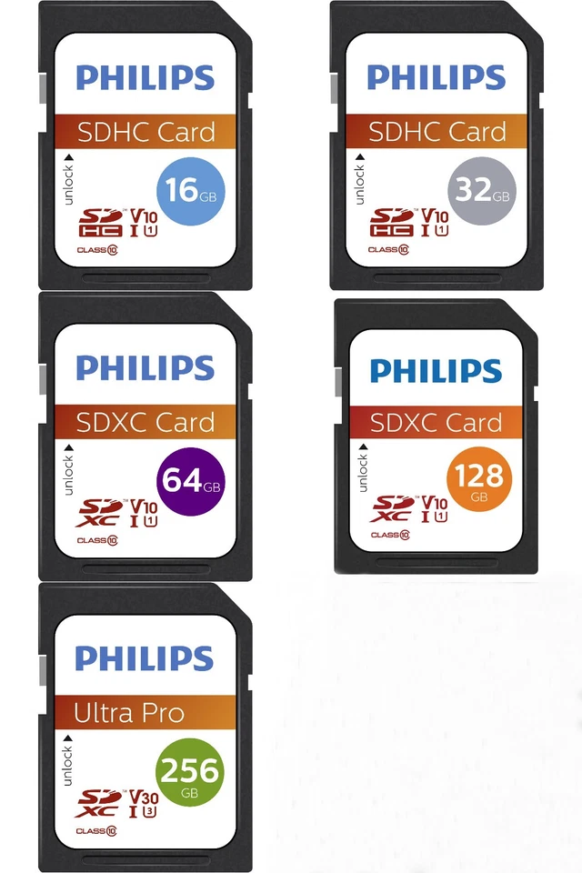 SDHC, SDXC Speicherkarte Philips Class10 - 16GB 32GB 64GB 128GB 256GB - Bild 1 von 1