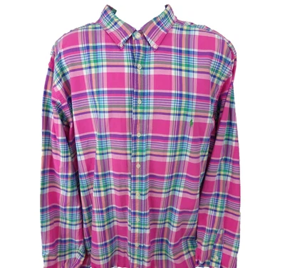 Polo Ralph Lauren Oxford Shirt 2XLT Tall Pink Plaid Button Down Pony Logo - Image 1 of 4