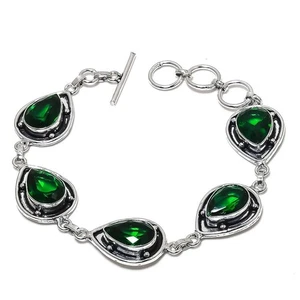 Chrome Diopside Gemstone Handmade 925 Sterling Silver Jewelry Bracelet Sz 7-8" - Picture 1 of 1