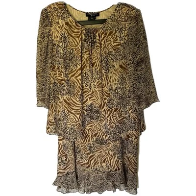 Cynthia Howie Silk Skirt Shirt Set Womens 14W Black Brown  Lined Plus Size - Image 1 of 4