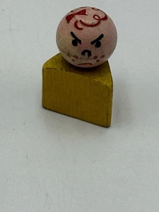 Vintage 60’S FP Little People Wood Triangle mean, unhappy Boy Yellow Clothes - Picture 1 of 8